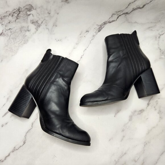 H&M Leather Pointed Toe Black Ankle Boots Booties Women's Size 37 (US 6) - Picture 6 of 11